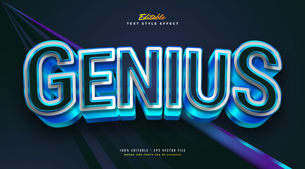 Naklejka na ściany i meble Genius Text Style in White and Blue with 3D Bold Effect. Editable Text Style Effect