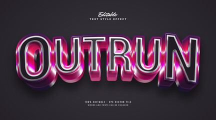 Outrun Text in Colorful Retro Style with 3D Bold Effect. Editable Text Style Effect