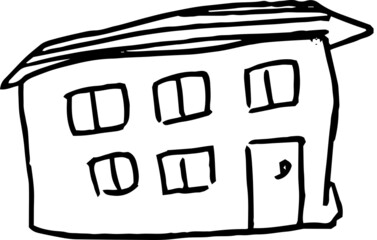 モノクロの子供が描いた家のかわいい落書き お家 一軒家