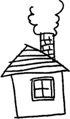 モノクロの子供が描いた家のかわいい落書き お家 一軒家