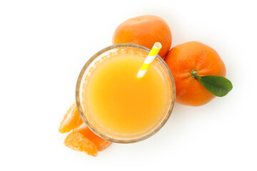 Mandarin juice and ingredients isolated on white background