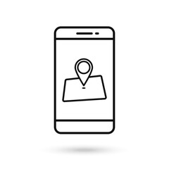 Fototapeta premium Mobile phone flat design with map marker icon.