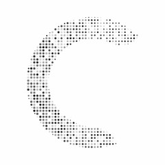 Triangle letter C in halftone. Letter illustration isolated on white background.