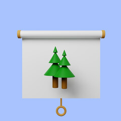 3d illustration of simple object presentation board front view with pine tree