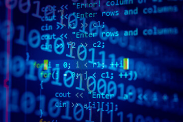 Abstract background of digital binary code of DEFI software. Crypto Programming software code on...