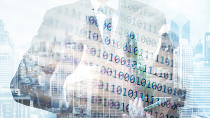 Abstract background of digital binary code of software. Programming software code on computer screen which develop by the programmer to solve the business requirement.