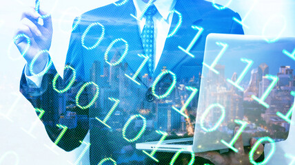 Abstract background of digital binary code of software. Programming software code on computer screen which develop by the programmer to solve the business requirement.