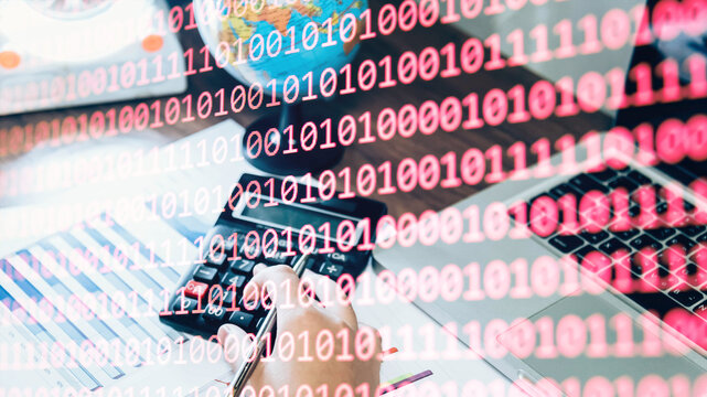 Abstract background of digital binary code of software. Programming software code on computer screen which develop by the programmer to solve the business requirement.