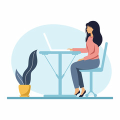 Beautiful girl is working laptop