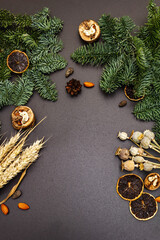 Ingredients for cooking traditional Christmas dish Kutya and New Year decor