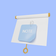 3d illustration of simple object presentation board slightly tilted view with note paper
