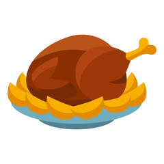Illustration of turkey on platter. Food item for bars, restaurants and shops.