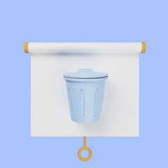 3d illustration of simple object presentation board front view with trash bin