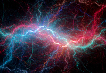 Red and blue lightning and plasma background, abstract energy and electrical background