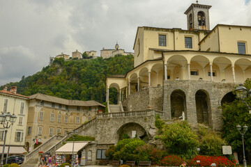 Fototapeta na wymiar St. Gaudenzio church and Sacred mountain sanctuary on background, Varallo Sesia village, Piedmont, Italy