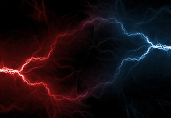Red and blue lightning and plasma background, abstract energy and electrical background - 457101162