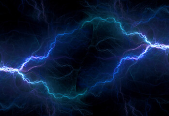 Blue lightning and plasma background, abstract energy and electrical background
