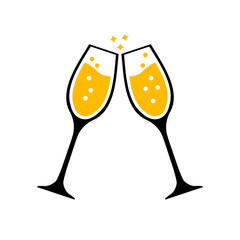 two glasses clink together. Congratulations to each other. Two glasses of champagne,