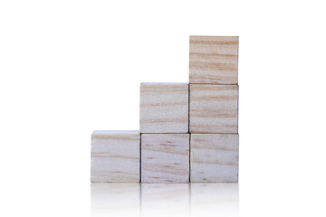 The wooden cubes are arranged in the shape of a pyramid. business idea isolated on a white...