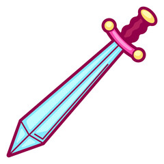 Illustration of sword in cartoon style. Cute funny object.