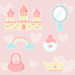 Cute Princess Sticker Vector Set 