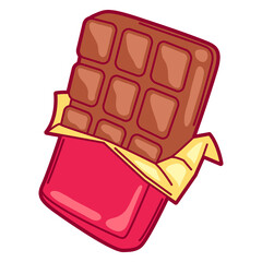 Illustration of chocolate tile in cartoon style. Cute funny character.