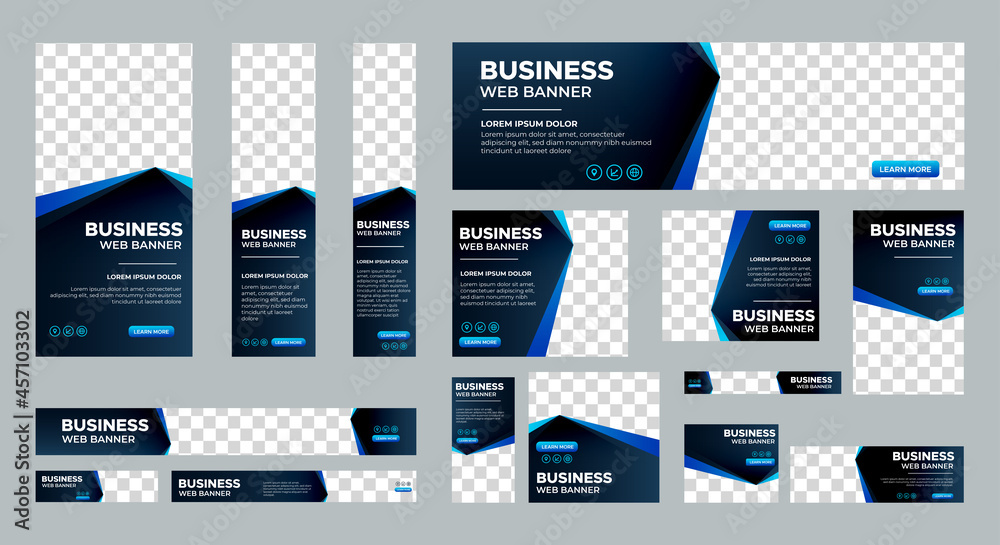 Canvas Prints black and blue banner design web template set, horizontal header web banner. modern gradient blue co