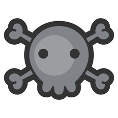 Illustration of skull with bones in cartoon style. Cute funny character.