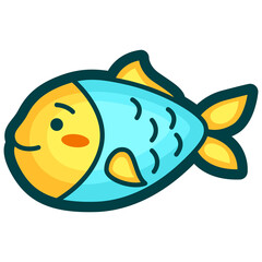 Illustration of fish in cartoon style. Cute funny character.