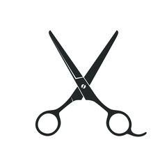 Barber scissors graphic icon. Shears for hair cutting sign isolated on white background. Barber shop symbol. Vector illustration - obrazy, fototapety, plakaty