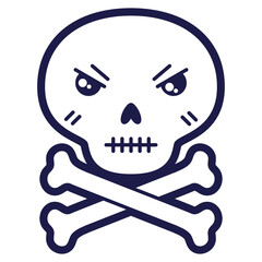 Illustration of skull with bones in cartoon style. Happy Halloween angry character.