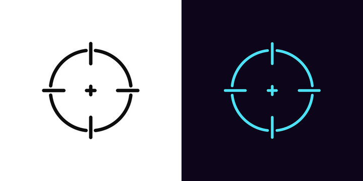 Outline aim icon with editable stroke. Linear target sign, crosshair pictogram