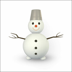 3D render and draw by mesh Snowman. Snowman with shadow isolated on white background. Vector illustration