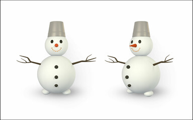 3D render and draw by mesh Snowman. Snowman with shadow isolated on white background. Vector illustration