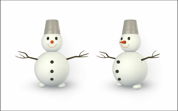 3D render and draw by mesh Snowman. Snowman with shadow isolated on white background. Vector illustration