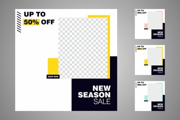 New set of editable minimal banner templates. Suitable for social media posts and web or internet ads. Vector illustration with photo college.