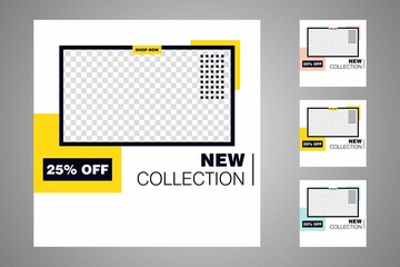 New set of editable minimal banner templates. Suitable for social media posts and web or internet ads. Vector illustration with photo college.