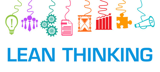 Lean Thinking Colorful Business Symbols Hanging From Top Text 