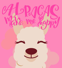 Vector alpaca illustration. Alpaca and lettering print. Alpaca, clouds triangle, clouds and mountains. Lettering. Perfect for greetings, invitations, manufacture wrapping paper, textile and web design