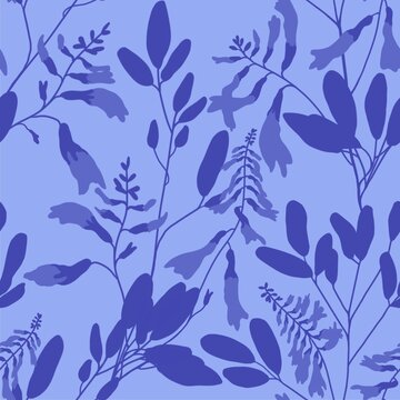 silhouettes of flowers on a blue background, seamless pattern, nice picture for home decor, wallpaper,  postcard, scrapbooking, greeting card, textile, vintage style