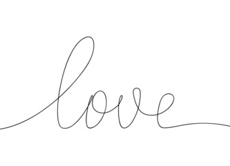One continuous line drawing of word love. Hand drawn minimal love icon contemporary style. Vector art of romance symbol