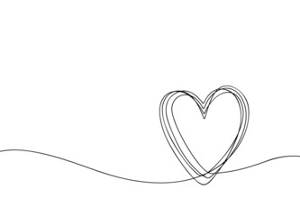 Continuous line heart. Hand drawn minimal love icon, doodle one line romance symbol. Vector art design