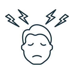 Social Bad Influence on Man Line Icon. Depressed, Upset Man under Bad Influence Outline Icon. Negative Impact from Media and Internet Linear Pictogram. Editable Stroke. Isolated Vector Illustration