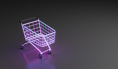 neon shopping cart on black background