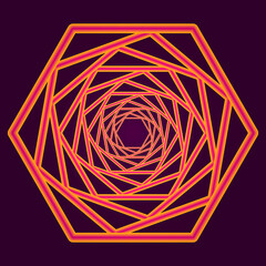 Swirling symbol. Optical illusion. Tunnel abstract. Twisted colored circle 3d. Design with neon, stroke, lines and flow. Vector illustration.