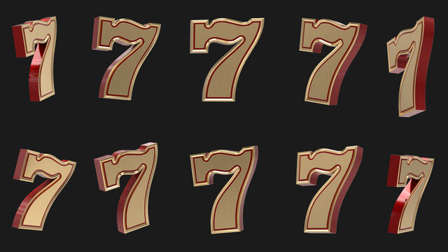 7 Slot Sign Golden With Red Lines Isolated On The Black Background - 3D Illustration