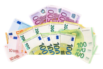 Bargeld, Euro Geldscheine - Banknoten stecken in Papier, Freigestellt