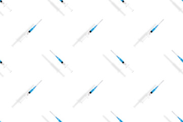 Medical syringes seamless pattern. Background on the theme of medicine, vaccination and human health.