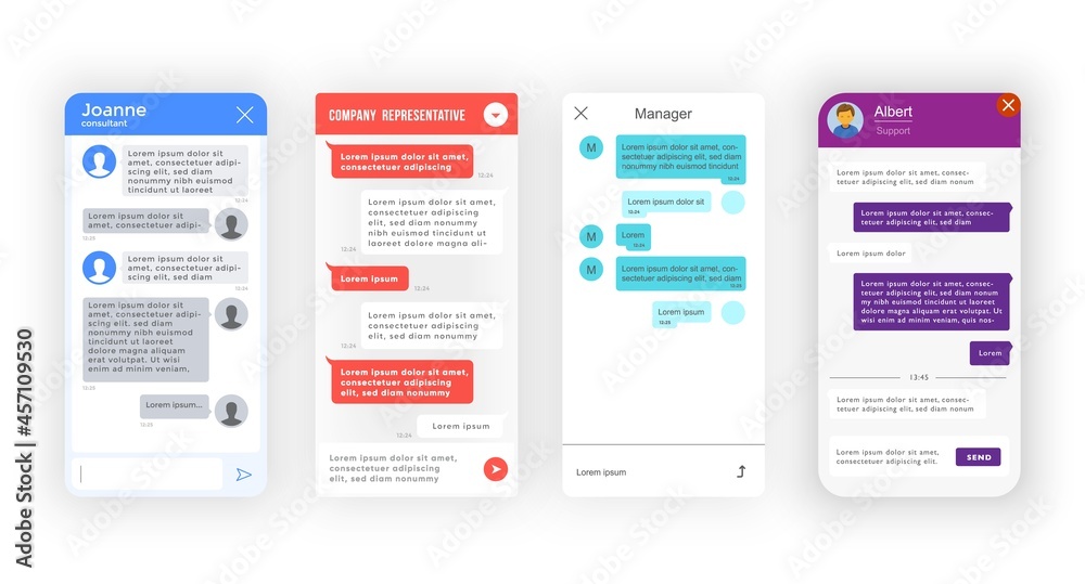 Aufkleber chatbot, bot messenger app interface and support chat window, vector template. online customer suppo