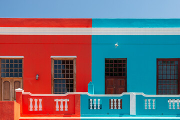 Naklejka premium Colorful facades of old houses in Bo Kaap Malay Quarter, Cape Town, South Africa.